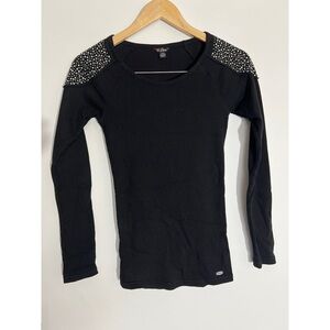 Black Long Sleeve Top with Embellished Shoulders